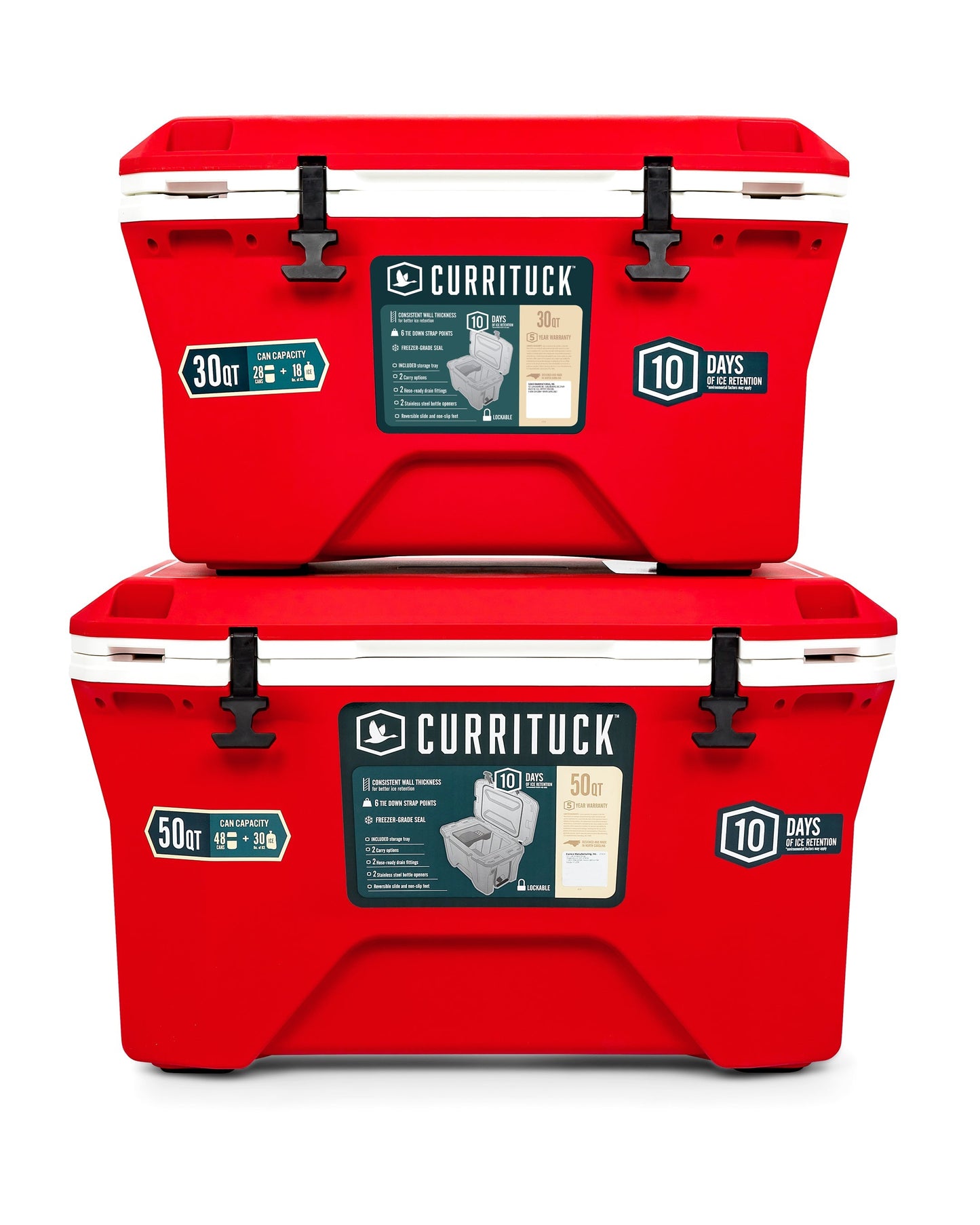 Currituck 30 and 50 Quart Premium Coolers - Red & White