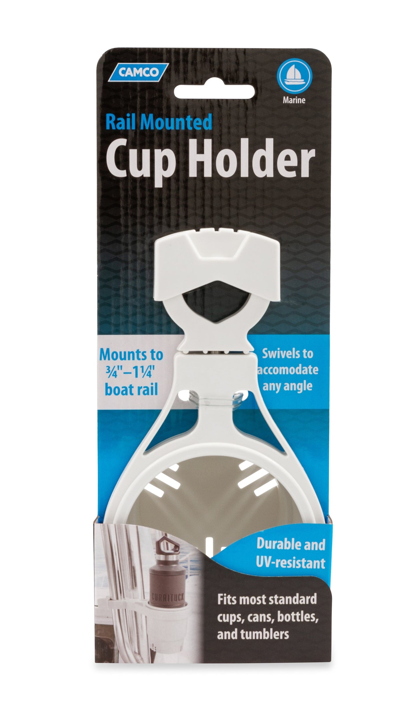 Camco Small Rail Mounted Cup Holder - White